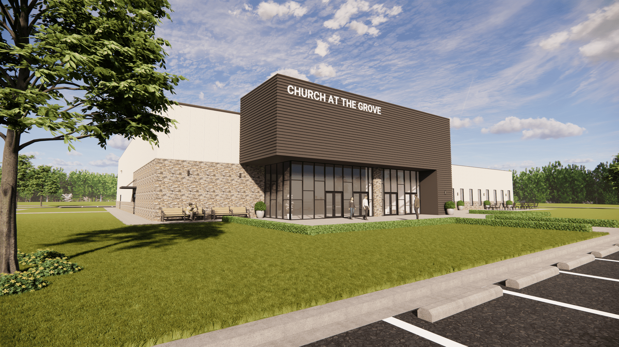 Church of the Grove 3D rendering - Front closeup view (no logo)